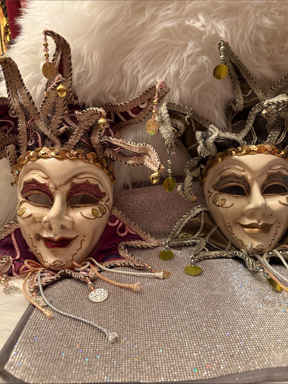 Venetian Jester Wall Masks Set - Burgundy & Gold  Green - Unbranded